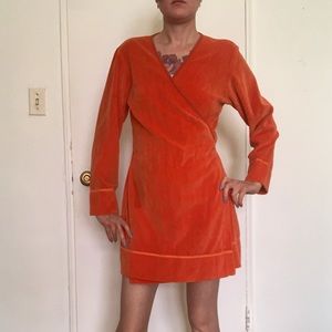 VICTORYIN size M Orange Velvety Wrap Dress